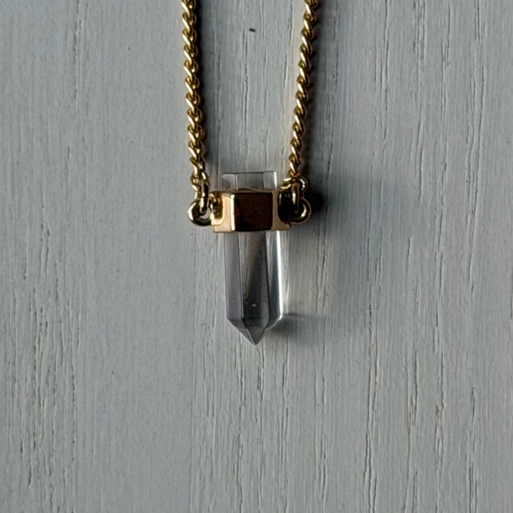 Rachel Zoe Gold Necklace with Clear Pendant